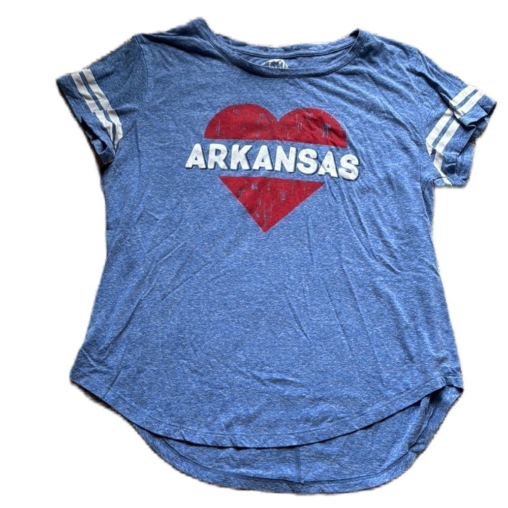 Home Free L light blue Arkansas shirt with red heart
